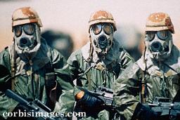 US Troops in biological / chemical warfare gear
