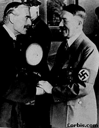 Great Britian's Chamberlain receiving "assurances" from Chancellor Hitler to end agression in Munich, 1938 ... 50,000,000+ people died in World War II (1939-1945) ... Most at the hands of Hitler's Third Reich