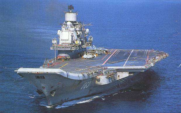 Russian "Admiral Kuznetsov" Class Diesel-powered Aircraft Carrier with SU-33 Flanker Naval Fighter Jet on Deck