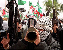 Palestinian terrorist with anti-tank missile - Schalk van Zuydam/AP